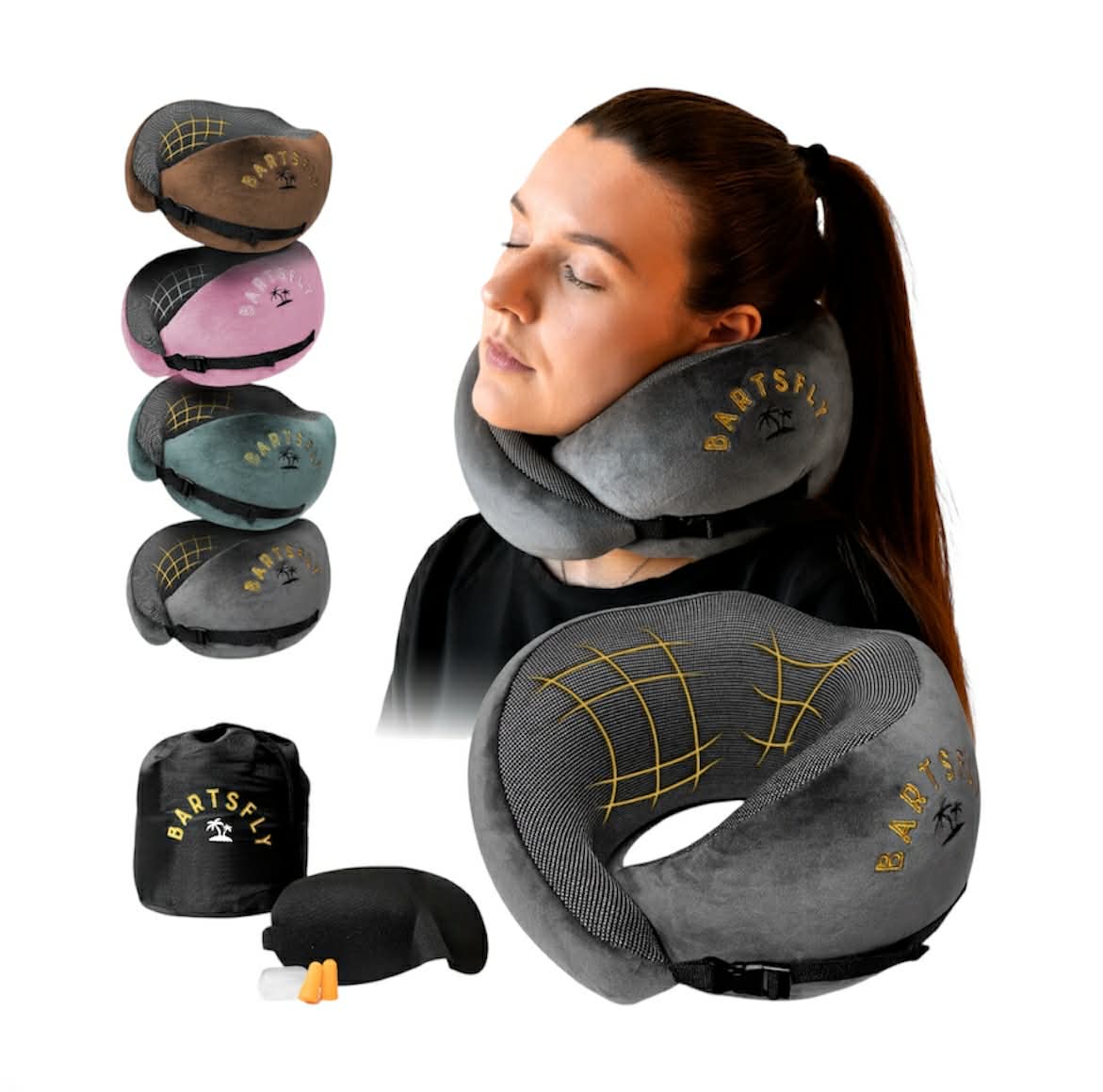 BartsFly ergonomisches Memory Foam Reisekissen für Flugzeug, Auto, Zug & Hause