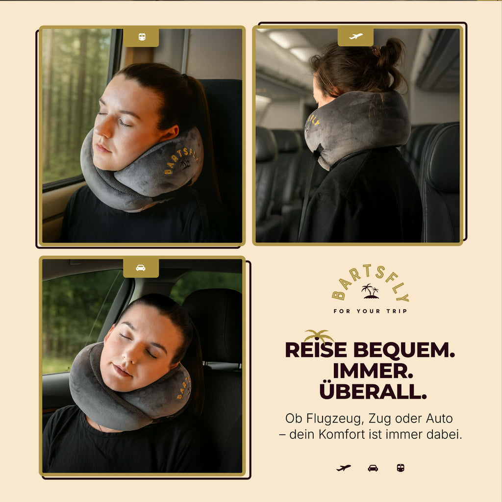 BartsFly Ergonomic Memory Foam Travel Pillow for Airplane, Car, Train &amp; Home