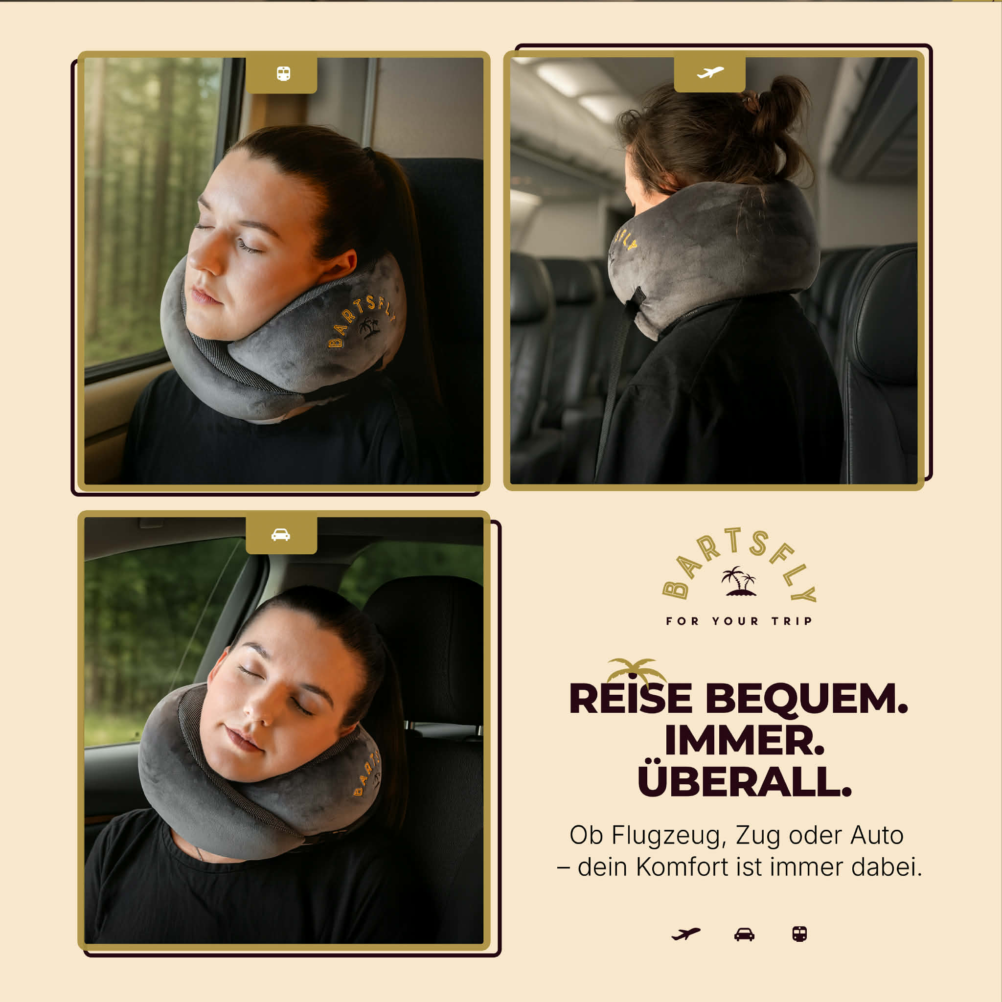 BartsFly ergonomisches Memory Foam Reisekissen für Flugzeug, Auto, Zug & Hause